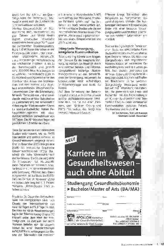 Vorschauseite 3: Integrierte Gesundheits-kommunikationTelemonitoring erhöht die Compliance und entlastet Krankenhäuser