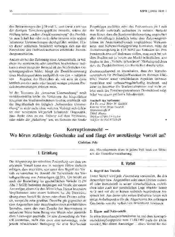 Vorschauseite 1: Korruptionsrecht - Wo hören zulässige Geschenke auf und fängt der unzulässige Vorteil an?