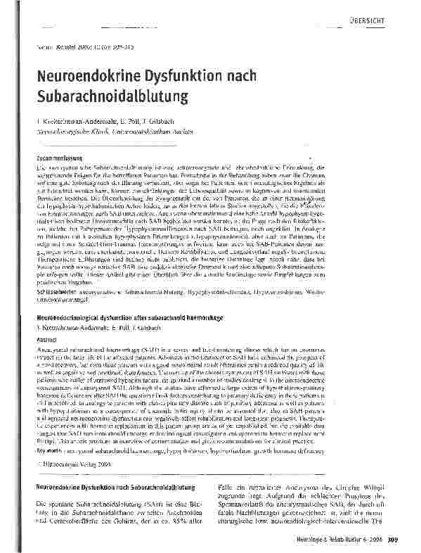 Vorschauseite 1: Neuroendokrine Dysfunktion nach Subarachnoidalblutung