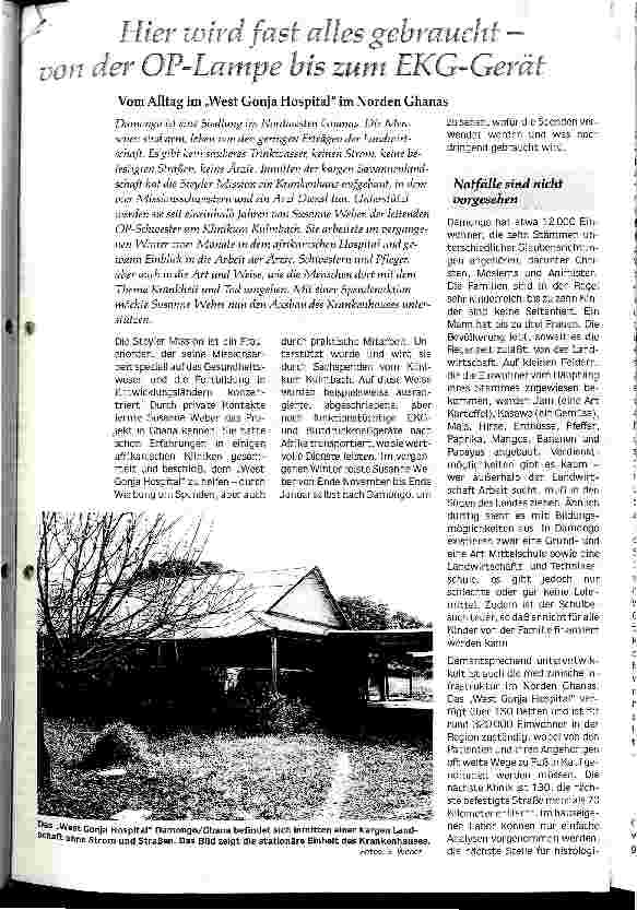 Vorschauseite 1: Hier wird fast alles gebraucht - von der OP-Lampe bis zum EKG-Gerät Vom Alltag im West Goja Hospital im Norden Ghanas