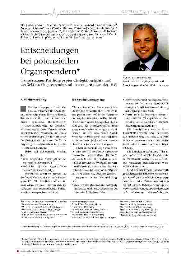 Vorschauseite 1: Entscheidungen bei potenziellen Organspendern