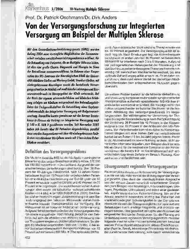 Vorschauseite 1: Von der Versorgungsforschung zur Integrierten Versorgung am Beispiel der Multiplen Sklerose