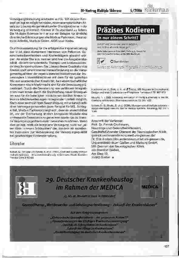 Vorschauseite 6: Von der Versorgungsforschung zur Integrierten Versorgung am Beispiel der Multiplen Sklerose