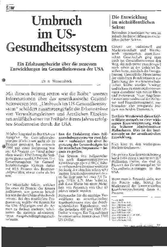 Vorschauseite 1: Umbruch im US-Gesundheitssystem Erfahrungsbericht über die neuesten Entwicklungen in den USA