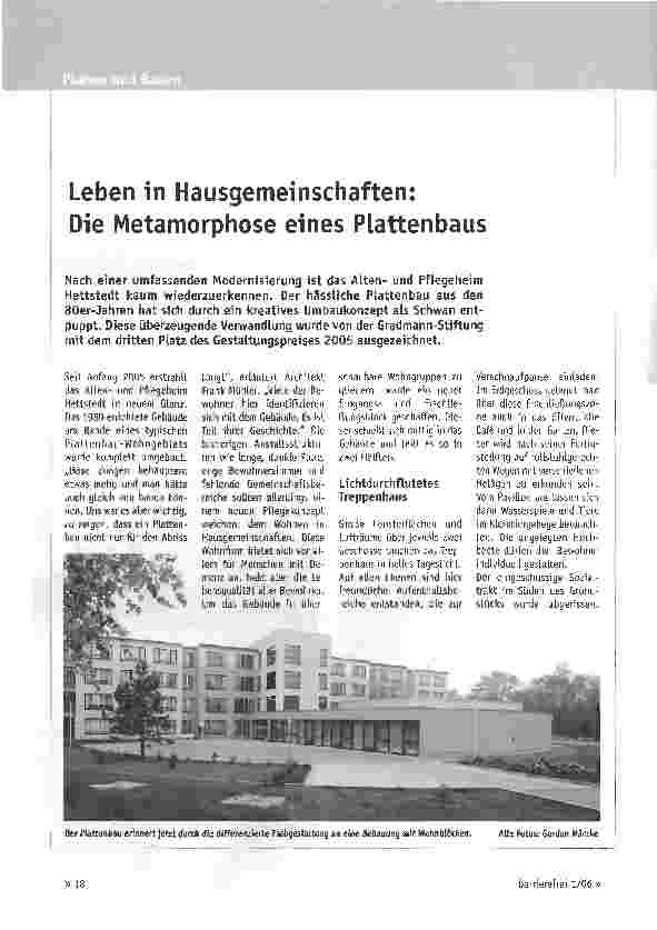 Vorschauseite 1: Leben in Hausgemeinschaften: Die Metamorphose eines Plattenbaus