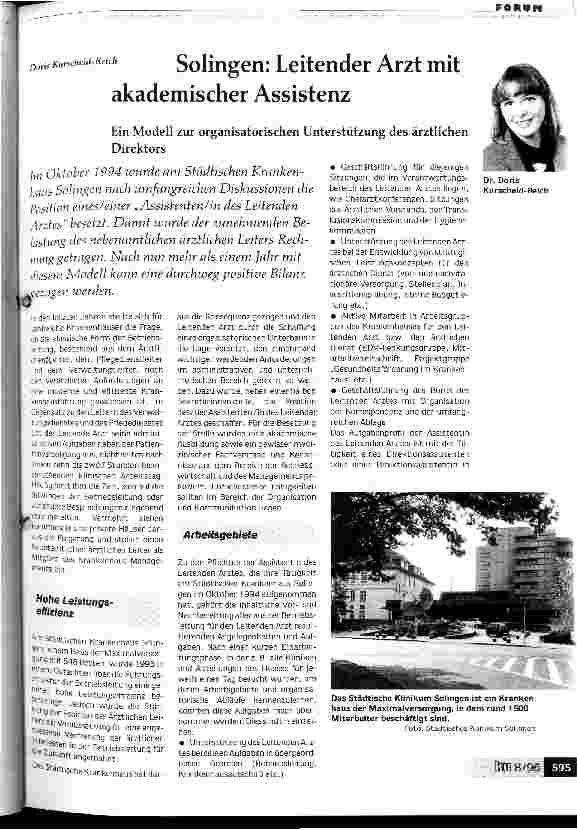 Vorschauseite 1: Solingen: Leitender Arzt mit akademischer Assistenz Ein Modell zur organisatorischen Unterstützung des ärtzlichen Direktors