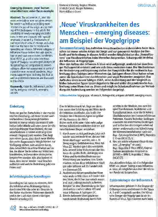 Vorschauseite 1: Neue Viruskrankheiten des Menschen - emerging diseases: am Beispiel der Vogelgrippe