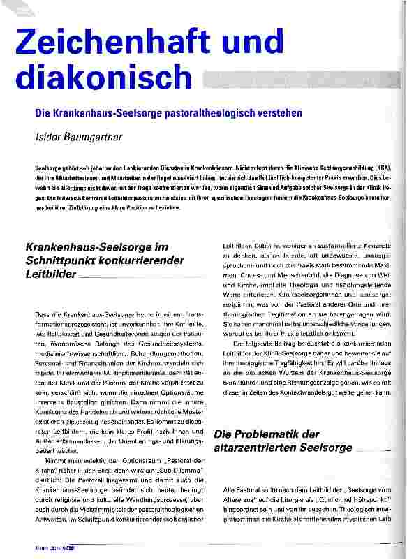 Vorschauseite 1: Zeichenhaft und diakonisch Die Krankenhaus-Seelsorge pastoraltheologisch verstehen