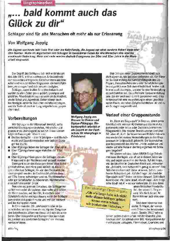 Vorschauseite 1: ... bald kommt auch das Glück zu dir Schlager sind für alte Menschen oft mehr als nur Erinnerung