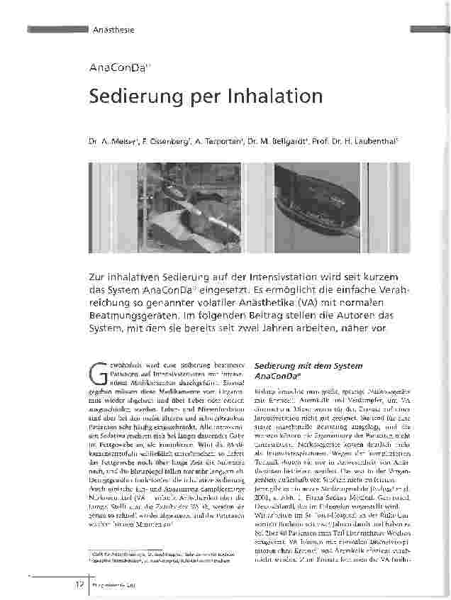 Vorschauseite 1: Sedierung per Inhalation