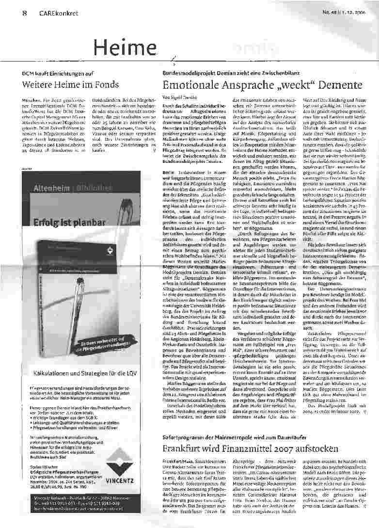 Vorschauseite 1: Emotionale Ansprache weckt Demente