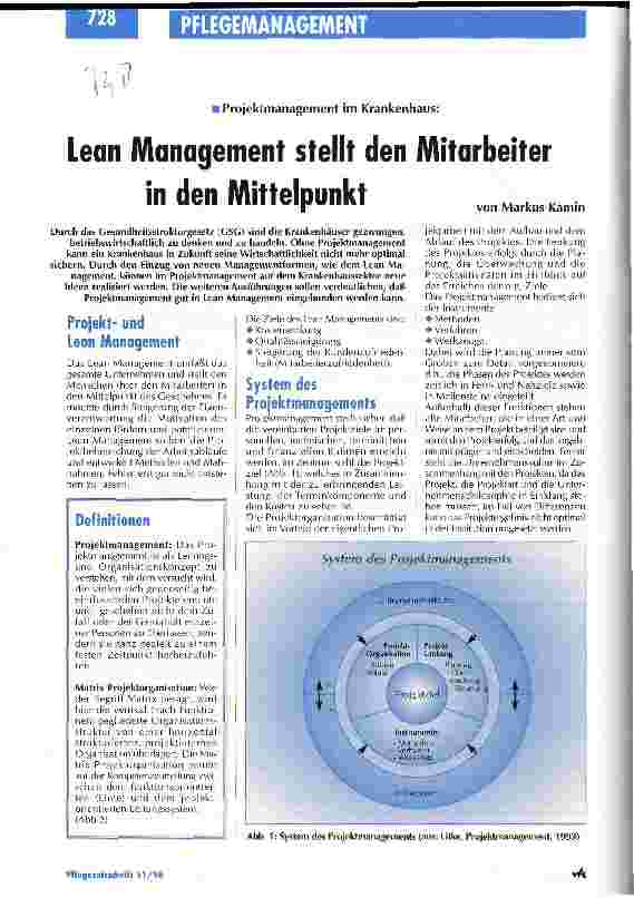 Vorschauseite 1: Lean Management stellt den Mitarbeiter in den Mittelpunkt Projektmanagement im Krankenhaus