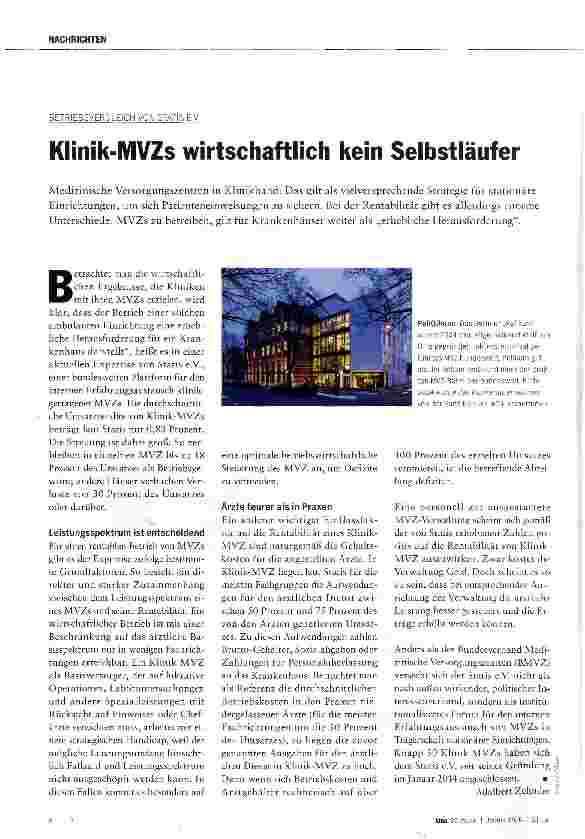 Vorschauseite 1: Klinik-MVZs wirtschaftlich kein Selbstläufer