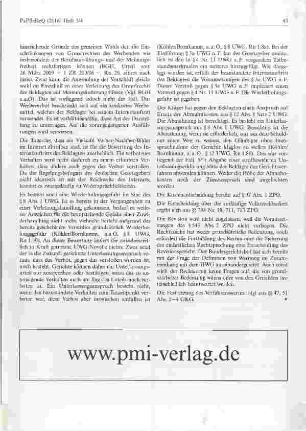 Vorschauseite 5: Unzulässigkeit von Vorher-Nachher-Bildern für Schönheitsoperationen