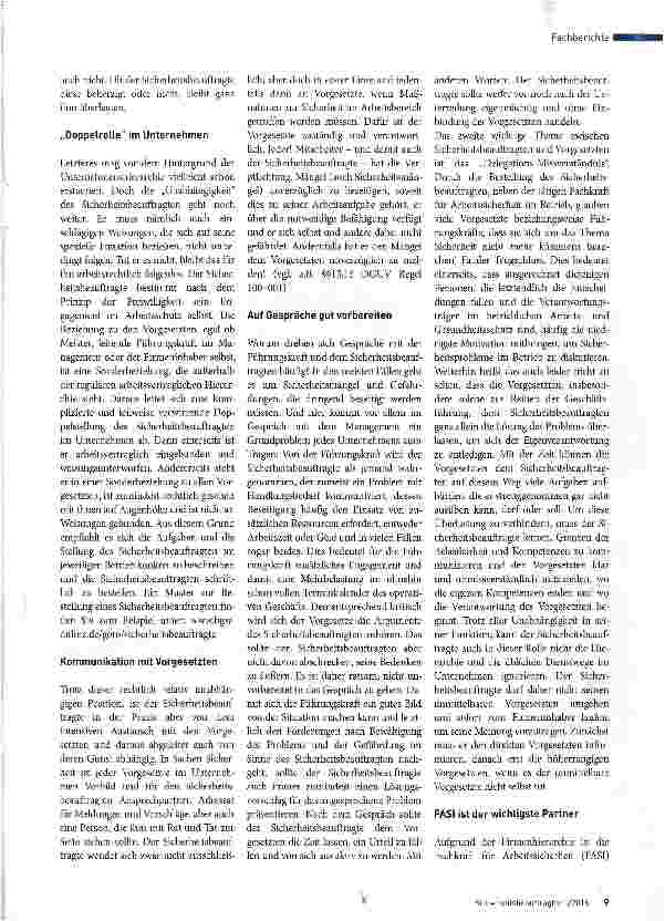 Vorschauseite 2: Serie: Der Sicherheitsbeauftragte und seine Rolle im Betrieb Teil 2 Auf ein Wort mit Entscheidern und Partnern