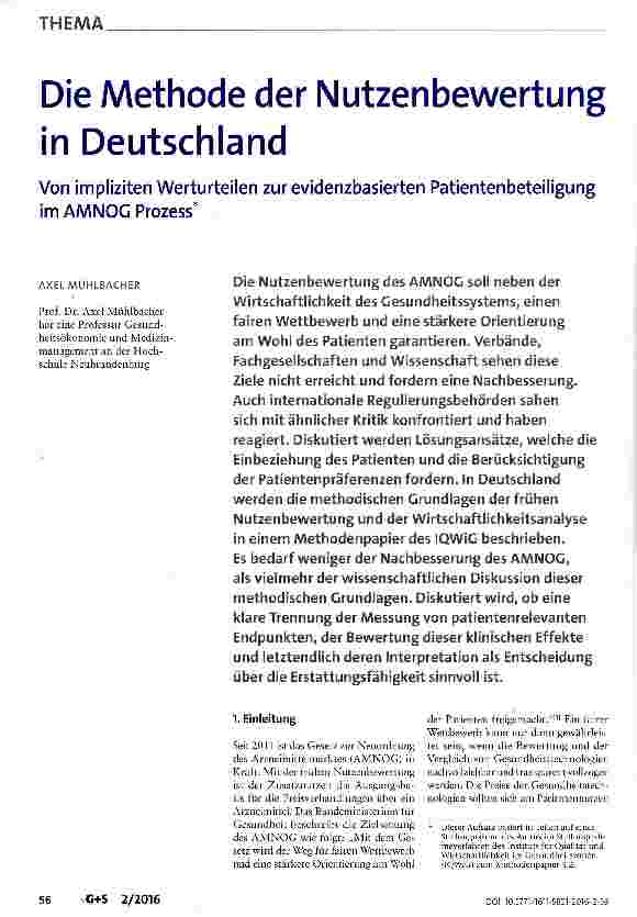 Vorschauseite 1: Die Methode der Nutzenbewertung in Deutschland