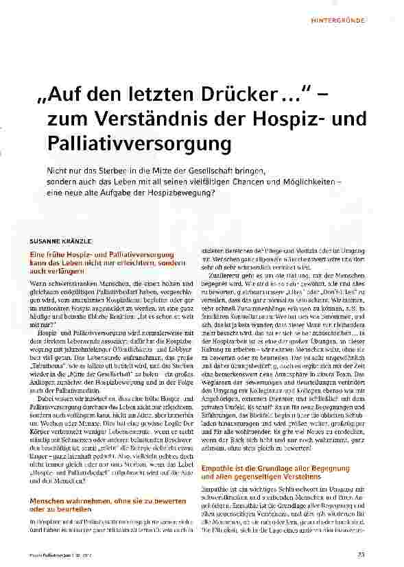 Vorschauseite 1: Auf den letzten Drücker. .. -zum Verständnis der Hospizund Palliatiwersorgung