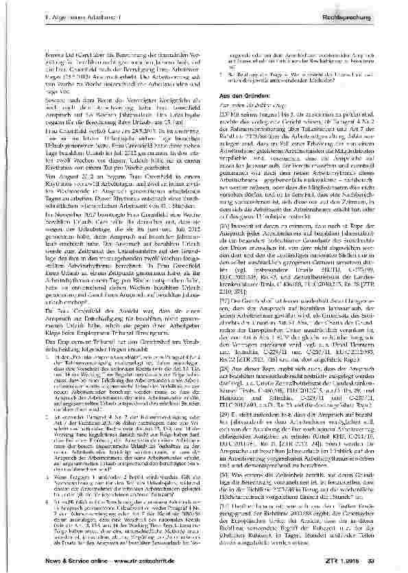 Vorschauseite 2: Berechnung des Urlaubsanspruchs bei Erhöhung der ArbeitszeitRahmenvereinbarung über Teilzeitarbeit v. 6.6.1997 §§4, 6; RL 2003/88 EG Art. 7