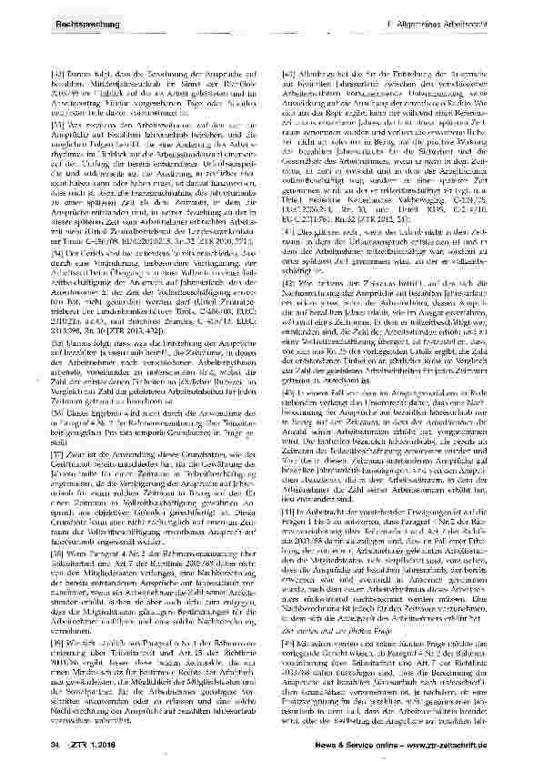 Vorschauseite 3: Berechnung des Urlaubsanspruchs bei Erhöhung der ArbeitszeitRahmenvereinbarung über Teilzeitarbeit v. 6.6.1997 §§4, 6; RL 2003/88 EG Art. 7