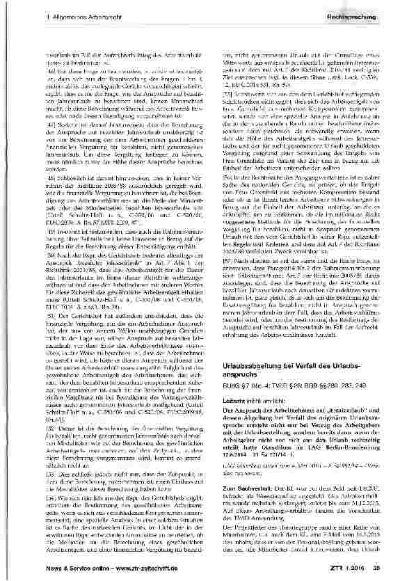 Vorschauseite 4: Berechnung des Urlaubsanspruchs bei Erhöhung der ArbeitszeitRahmenvereinbarung über Teilzeitarbeit v. 6.6.1997 §§4, 6; RL 2003/88 EG Art. 7