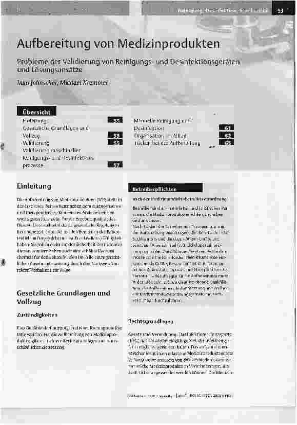 Vorschauseite 1: Aufbereitung von MedizinproduktenProblerne der Validierung von Reinigungsund Desinfektionsgeräten und Lösungsansätze