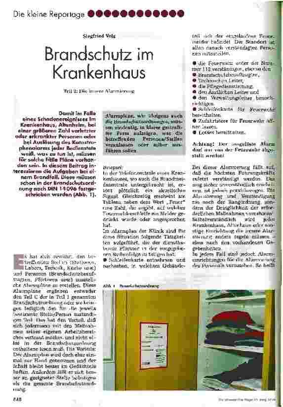 Vorschauseite 1: Brandschutz im Krankenhaus Teil2: Die innere Alarmierung