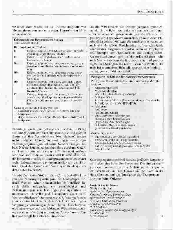 Vorschauseite 2: Aus der versicherungsärztlichen Praxis - Problematik von Nahrungsergänzungsmitteln