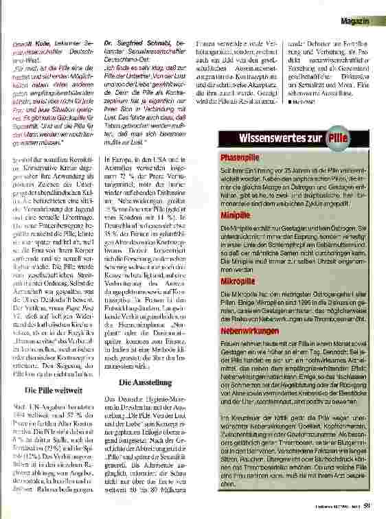 Vorschauseite 2: Der Siegeszug der Pille Zu einer Ausstellung des Deutschen Hygiene -Museums