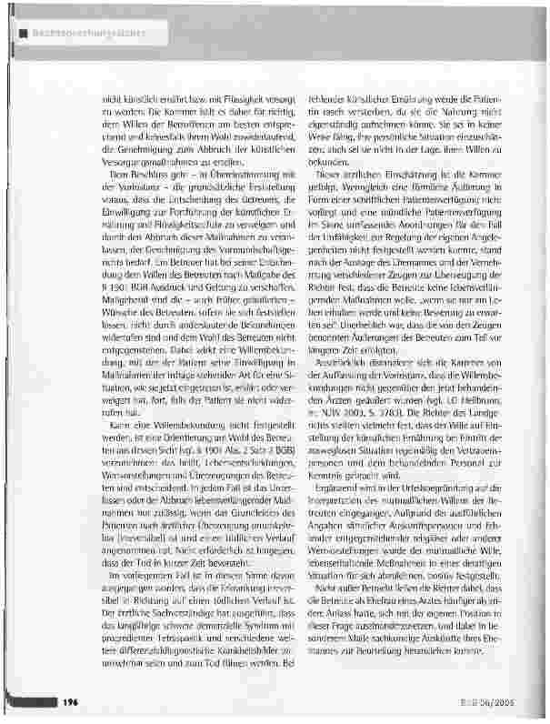 Vorschauseite 3: Genehmigung zum Abbruch der künstlichen ErnährungLG Waldshut-Tiegen vom 20.2.2006 (1 T 161/05)
