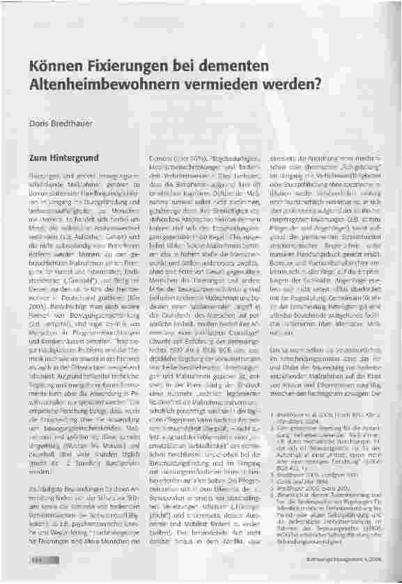 Vorschauseite 1: Können Fixierungen bei dementen Altenheimbewohnern vermieden werden?