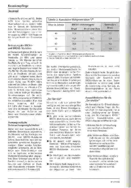Vorschauseite 3: Untersuchungsmöglichkeiten beim familiären Mammaund Ovarialkarzinom Einsatz der molekulargenetischen Analyse des BRCA1- und BRCA2-Gens