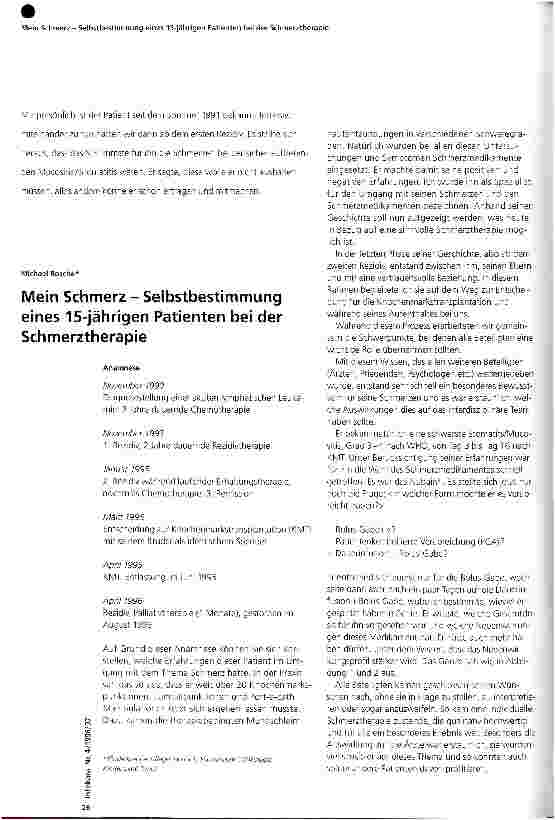 Vorschauseite 1: Mein Schmerz - Selbstbestimmung eines 15-jährigen Patienten bei der Schmerztherapie