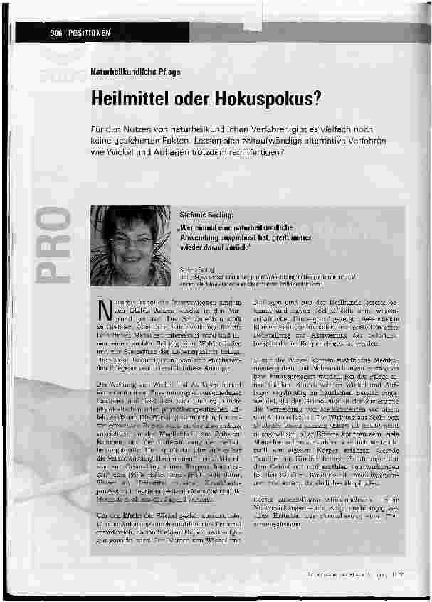 Vorschauseite 1: Positionen: Naturheilkundliche Pflege - Heilmittel oder Hokuspokus?