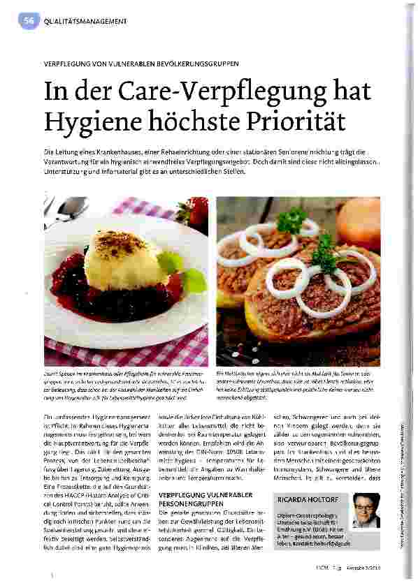 Vorschauseite 1: In der Care-Verpflegung hat Hygiene höchste Priorität