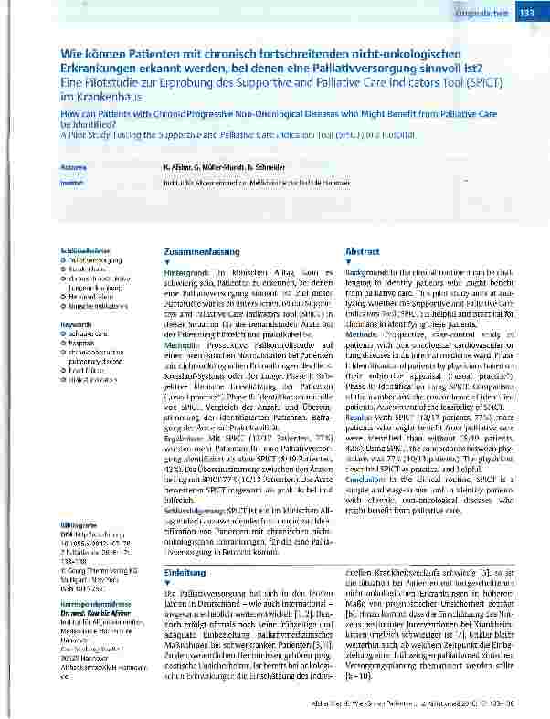 Vorschauseite 1: Wie können Patienten mit chronisch fortschreitenden nicht-onkologischen Erkrankungen erkannt werden, bei denen eine Palliatiwersorgung sinnvoll ist?