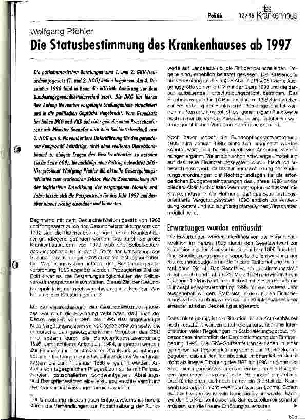 Vorschauseite 1: Die Statusbestimmung des Krankenhauses ab 1997