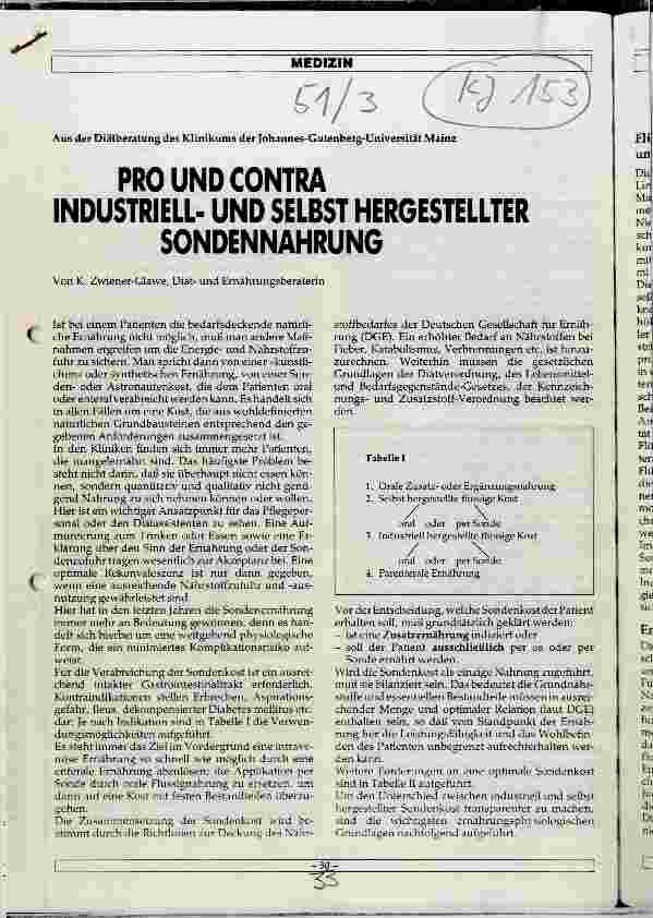 Vorschauseite 1: Pro und contra Industriellund selbst hergestellter Sondennahrung