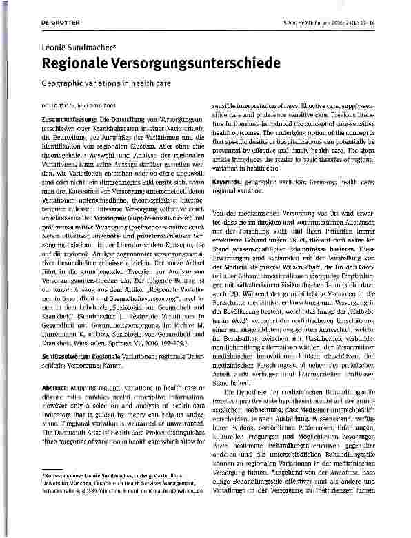 Vorschauseite 1: Regionale Versorgungsunterschiede