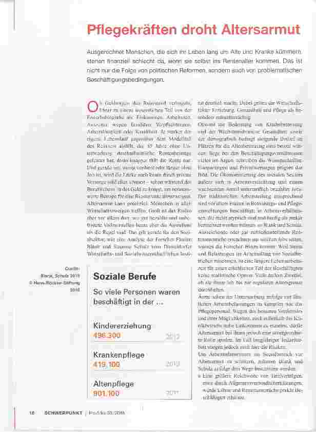Vorschauseite 1: Pflegekräften droht Altersarmut
