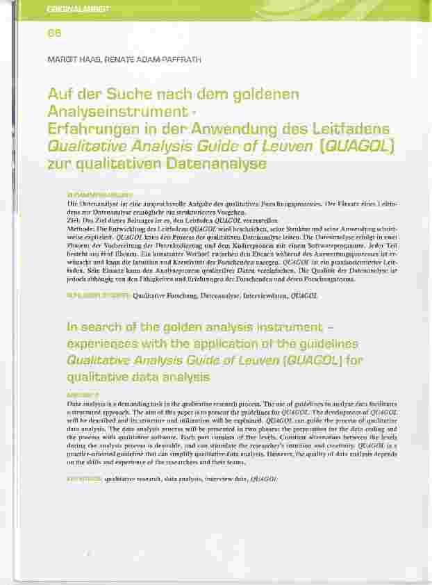 Vorschauseite 1: Auf der Suche nach dem goldenen Analyseinstrument - Erfahrungen in der Anwendung des Leitfadens
