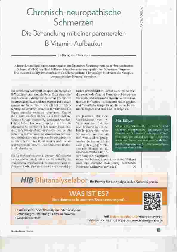 Vorschauseite 1: Chronisch-neuropathische Schmerzen Die Behandlung mit einer parenteralenB-Vitamin-Aufbaukur