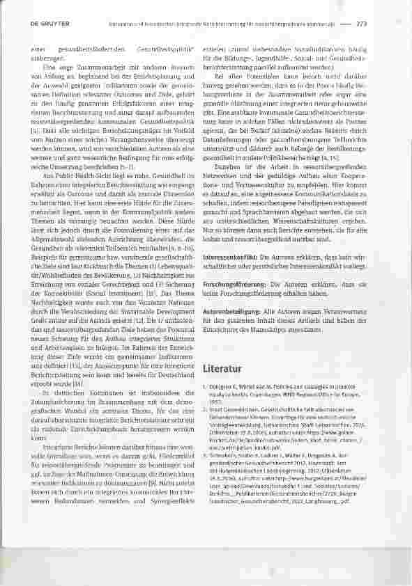 Vorschauseite 2: Integrierte Berichterstattung für ressortubergreifende kommunale Gesundheitspolitik