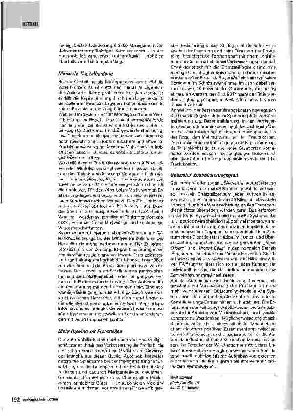 Vorschauseite 2: Vorbildliche Logistik - Medizintechnikbranche kann von Erfahrungen aus der Automobilindustrie profitieren