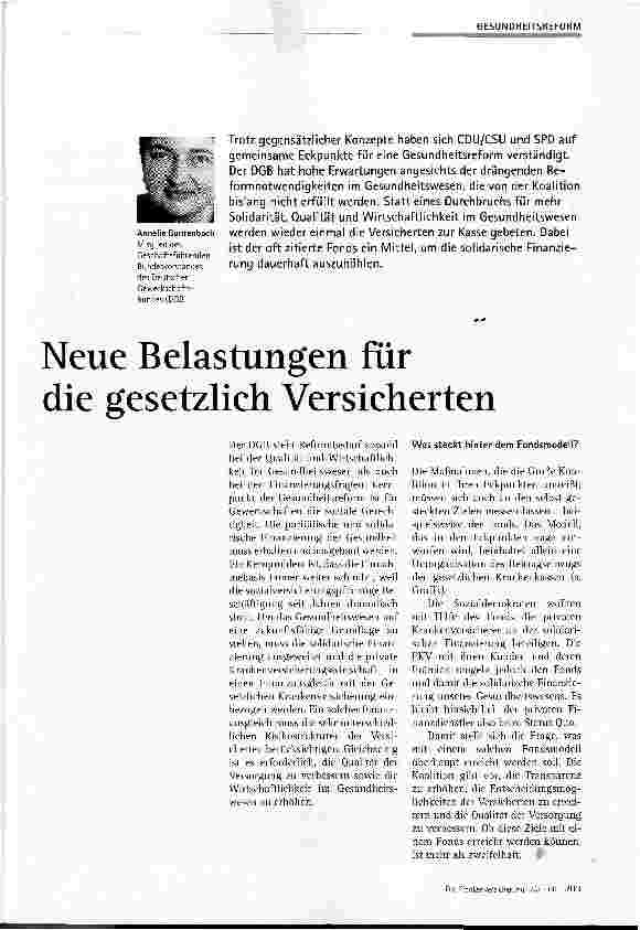 Vorschauseite 1: Neue Belastungen für die gesetzlich Versicherten