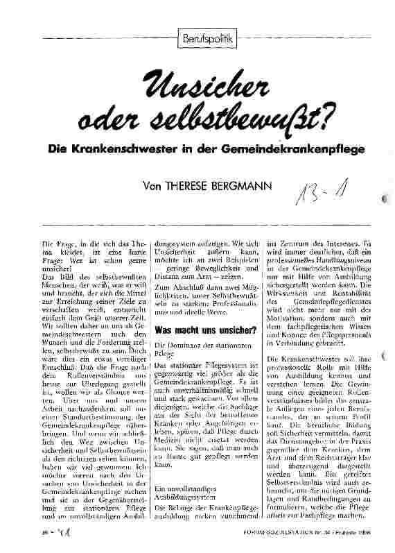 Vorschauseite 1: Unsicher oder selbstbewußt? Die Krankenschwester in der Gemeindekrankenpflege