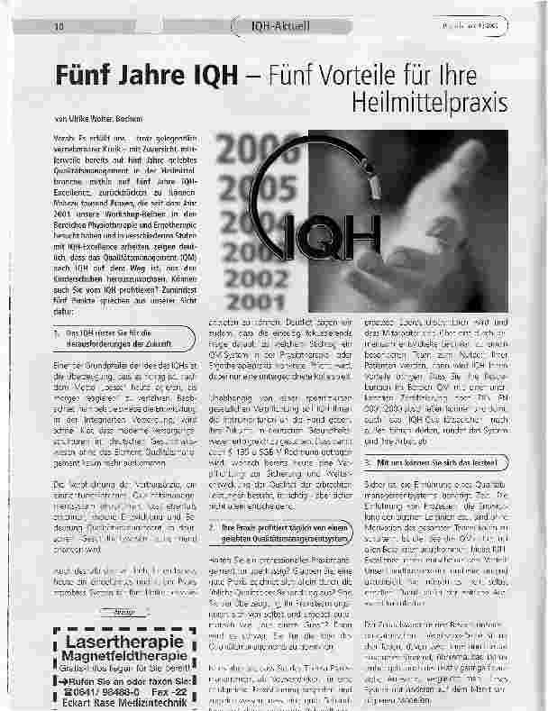 Vorschauseite 1: Fünf Jahre IQH - Fünf Vorteile für Ihre Heilmittelpraxis