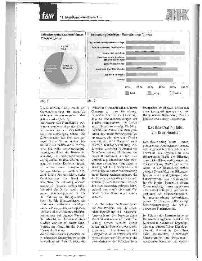 Vorschauseite 2: Fremdkapitalbedarf und Basel II zwingen Klinikenund Banken zum Handelnf&w-Kmnkenhaus-Kompass: Ergebnisse des Rating-orientierten Kennzahlenvergleichs