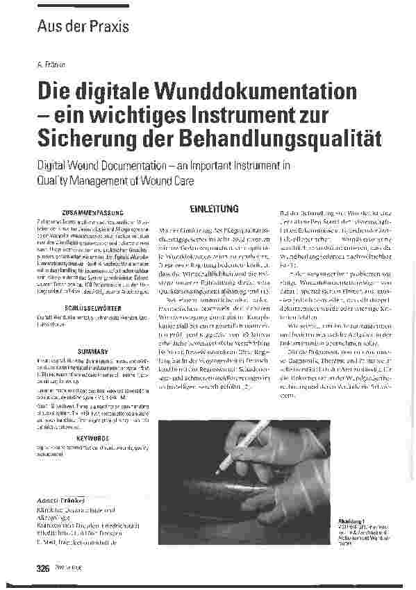 Vorschauseite 1: Die digitale Wunddokumentation - ein wichtiges Instrument zur Sicherung der Behandlungsqualität