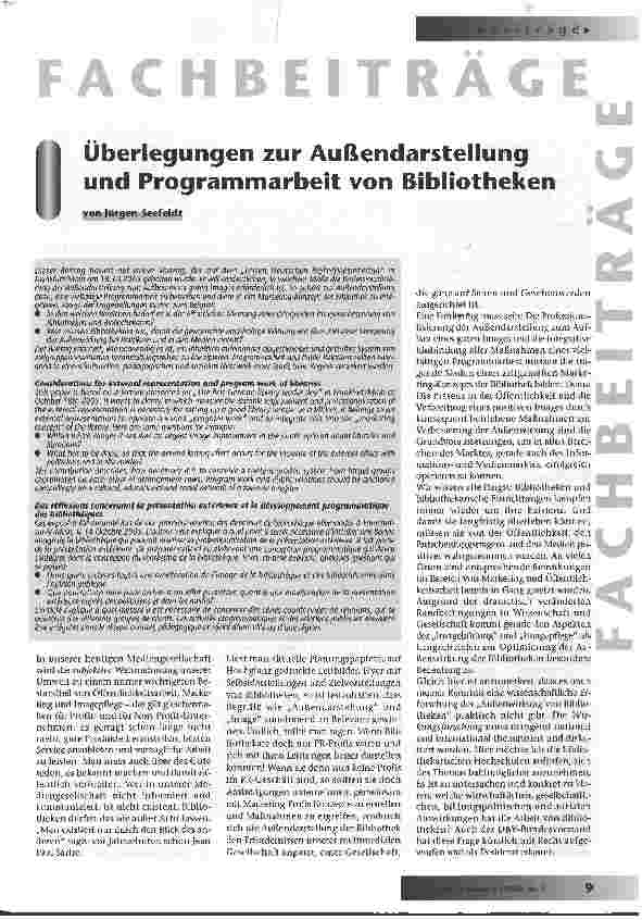 Vorschauseite 1: Überlegungen zur Außendarstellung und Programmarbeit von Bibliotheken