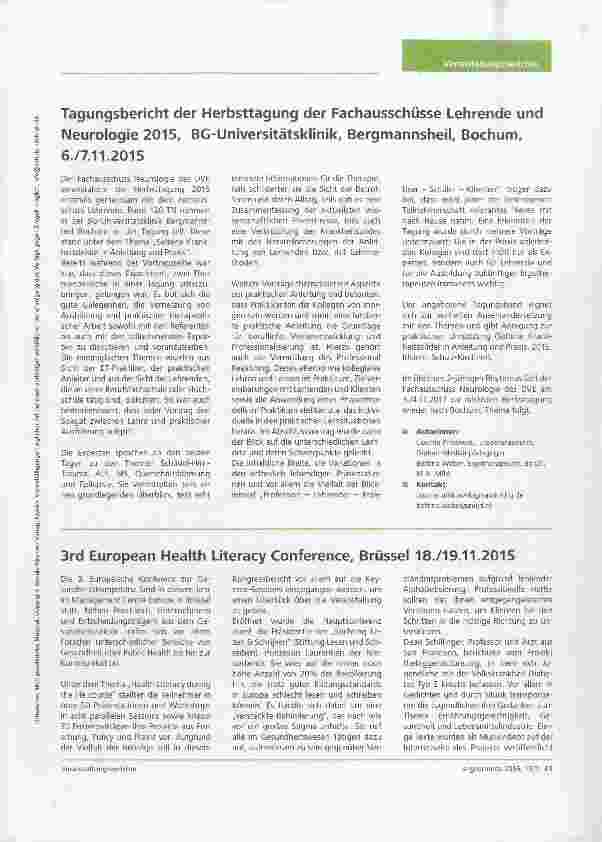 Vorschauseite 1: 3rd European Health Literacy Conference, Brüssel 18./19.11.2015